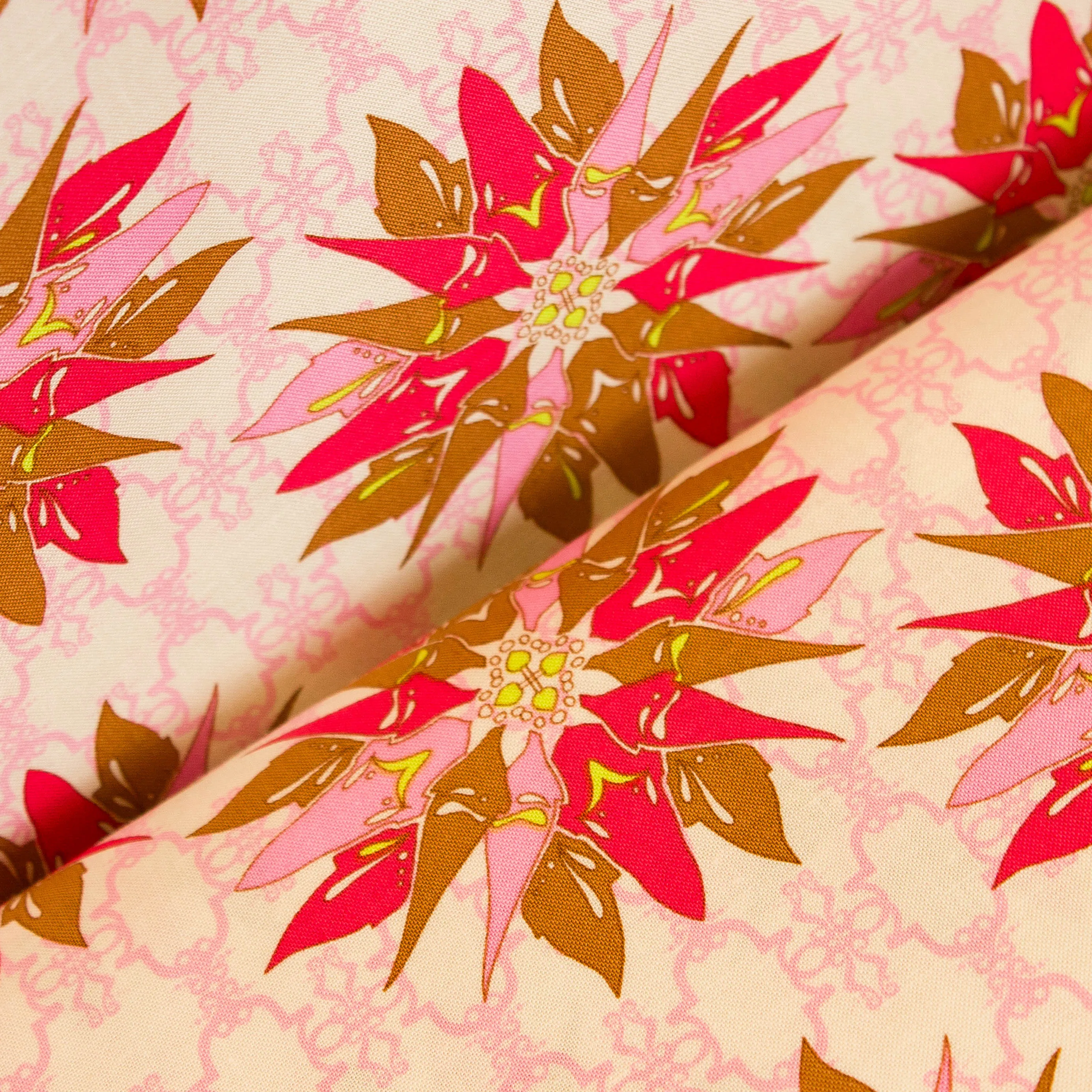 Katoen wit met roze kerststerren